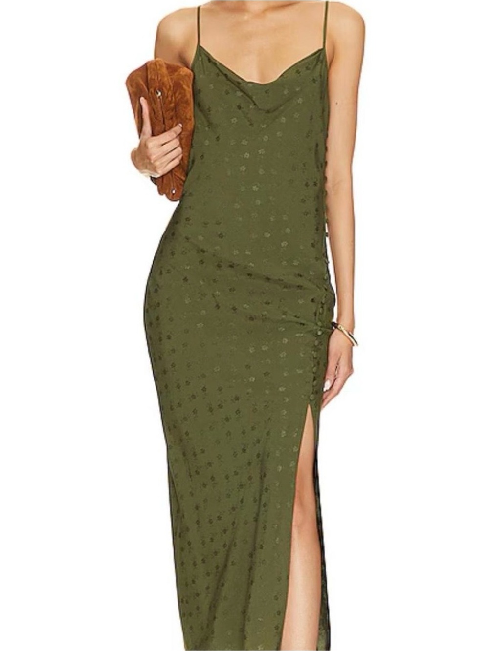 Veronica Beard Chapel Dress Size 8 Olive Green Slip Midi Dress with Side Buttons